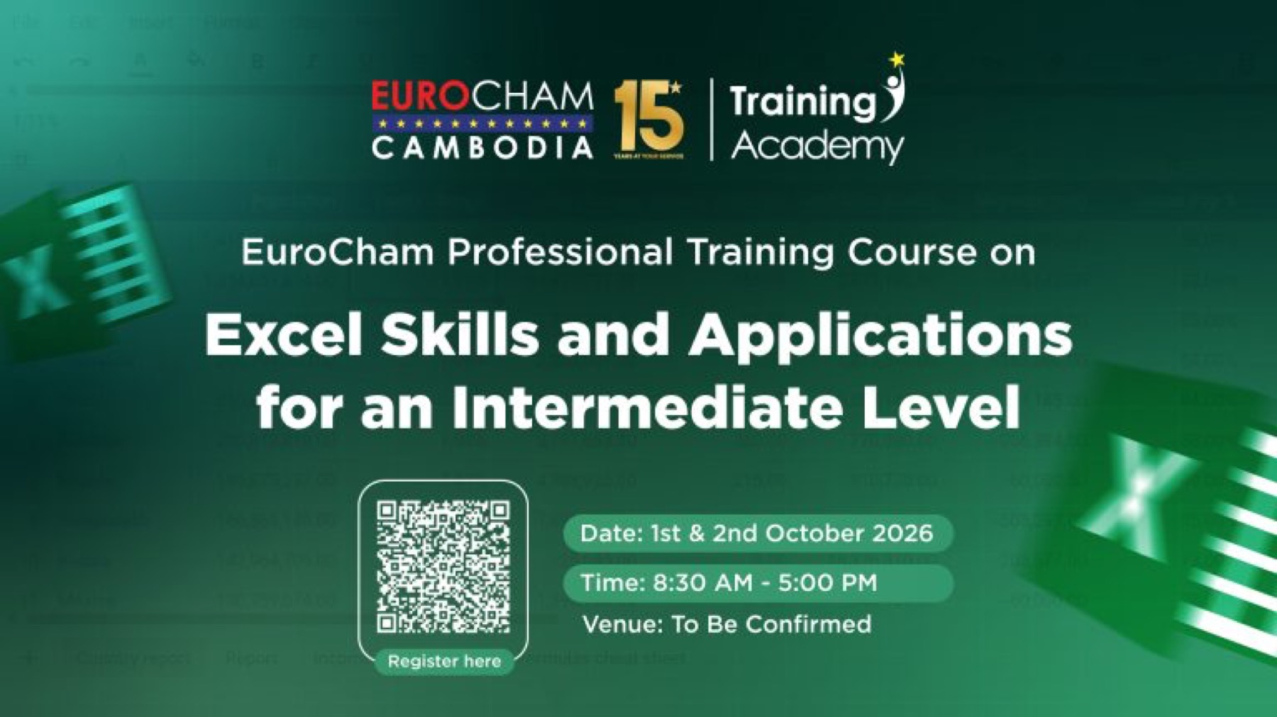 EuroCham Cambodia Training Academy banner for a masterclass on Excel