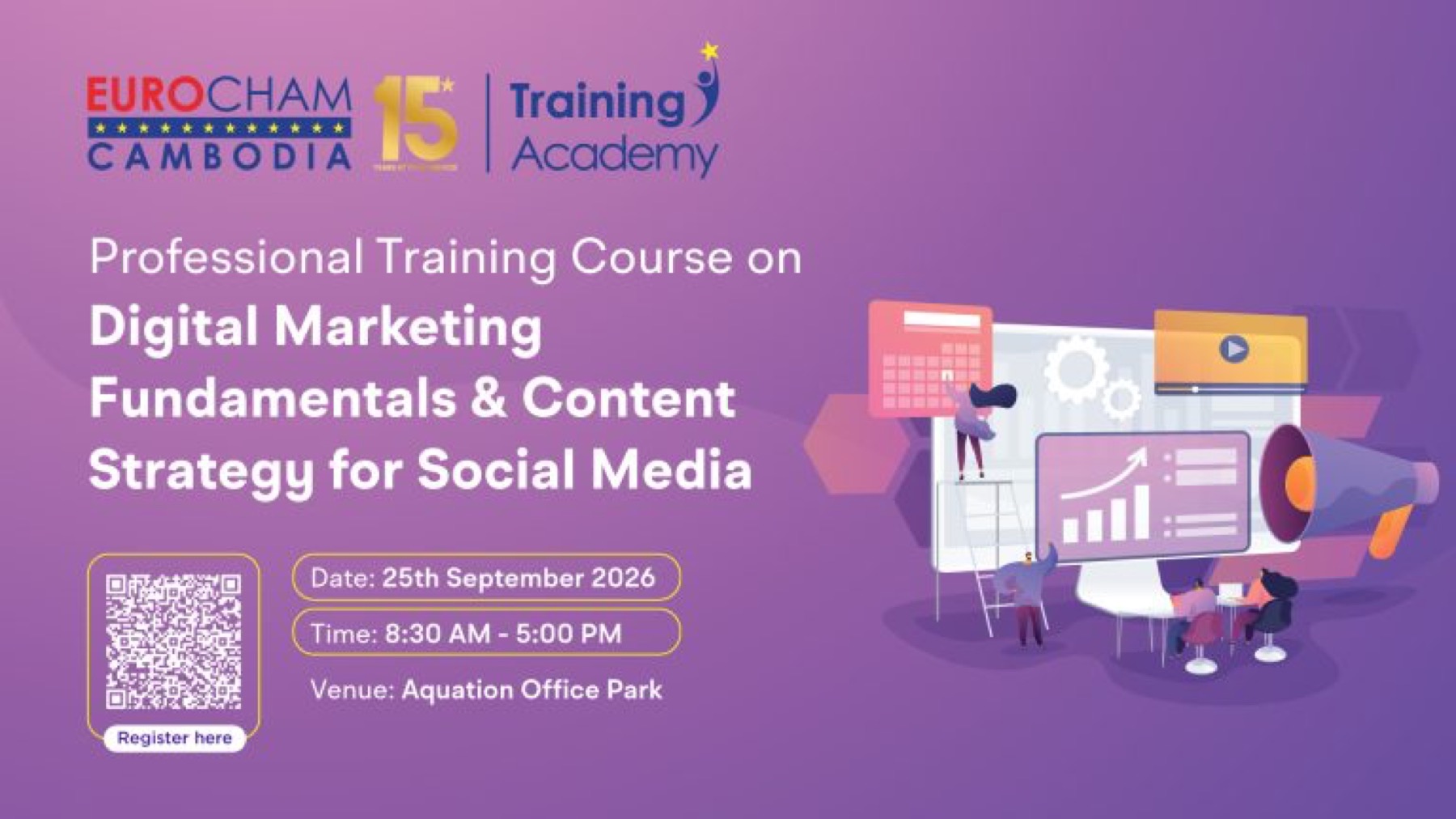 EuroCham Cambodia Training Academy banner for a professional training course on digital marketing fundamentals